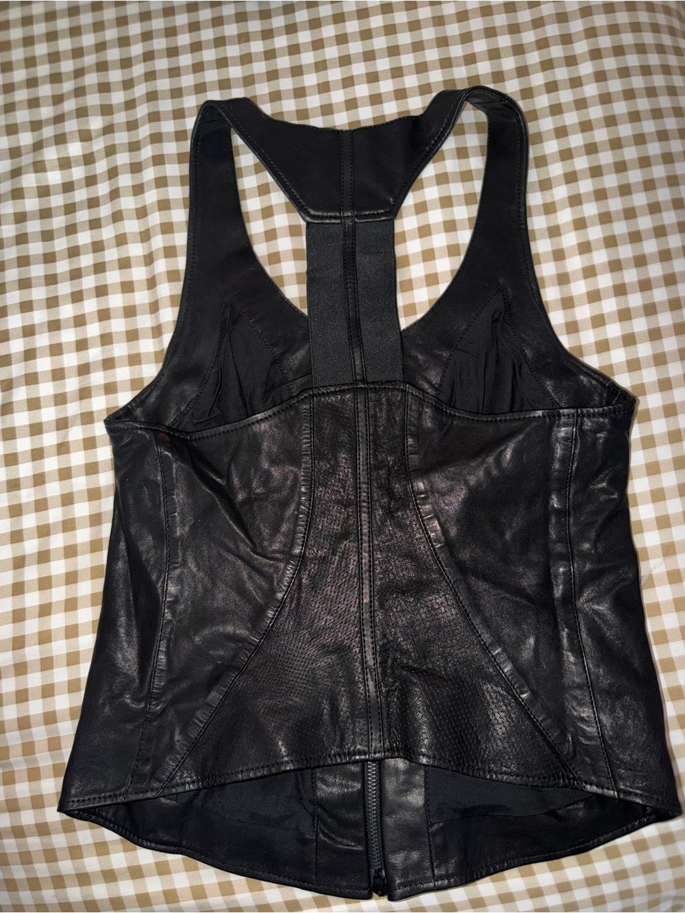 Diesel Black Leather Racerback Zip Vest View 2
